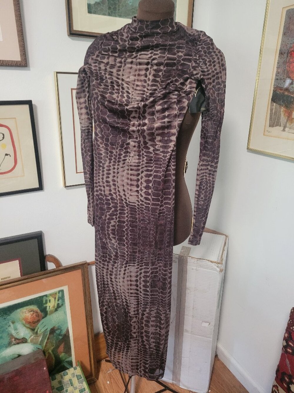 NWT Posh by V Leopard High Neck Bodycon See-through Dress